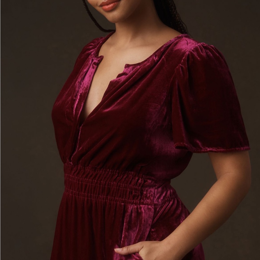 Anthropologie Somerset: Velvet Edition Plus Mini Dress in Magenta - Picture 6 of 12
